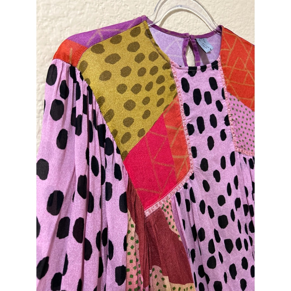 Anthropologie Blank London Miranda Shirt XS Polka Dot Blouse Pink Boho Glam Art - Picture 6 of 8